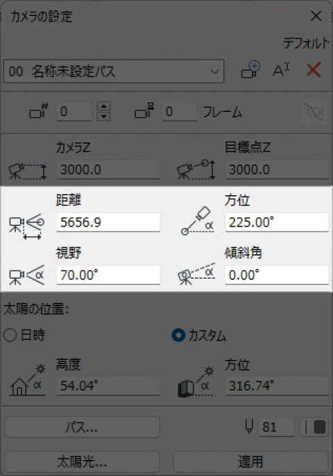カメラの投影先